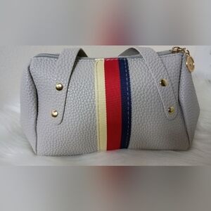 Stylish Gray Clutch with Red and Blue Stripe